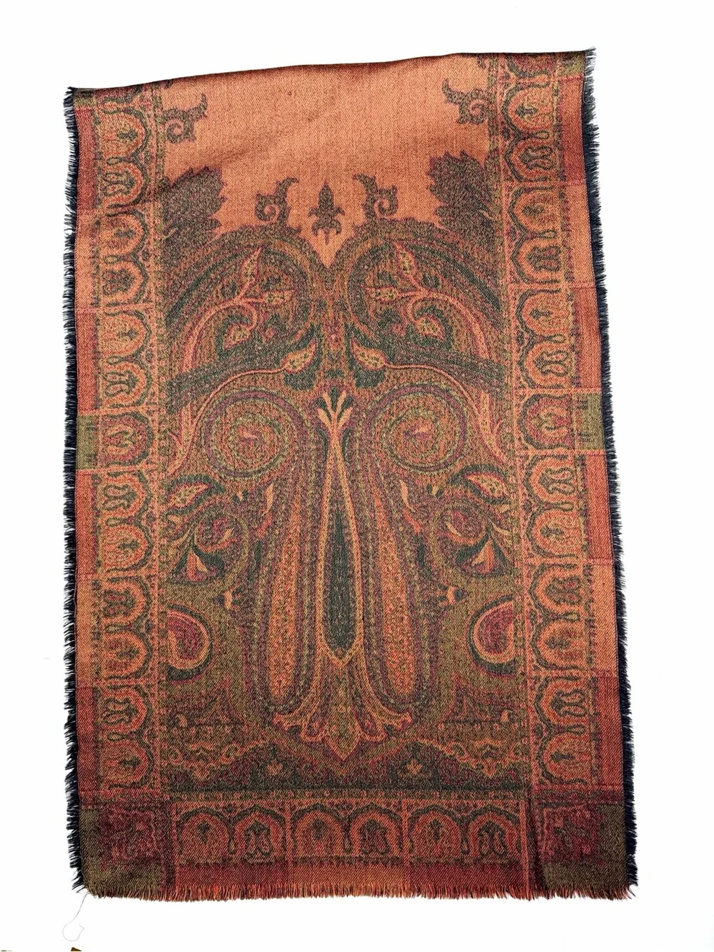 Bohemian Paisley Pashmina Scarf Reversible Earth-tone Brown and Black Wool (?)